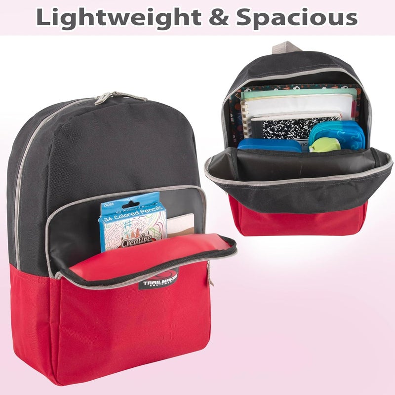 Trailmaker Color Block Backpacks for School Boys and Girls, 15 Inch Two Tone Colorful Small Travel Backpack for Kids (Red) - Image 2